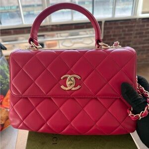 CHANEL Pink Quilted Top-Handle Satchel with Gold Hardware